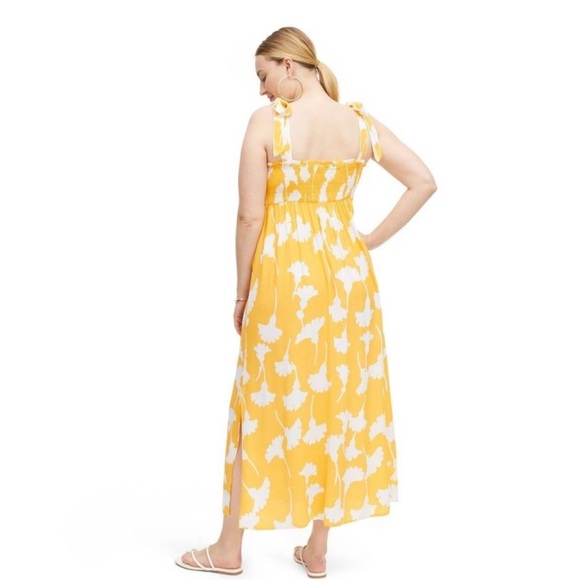 DVF X Target Women's Smocked Tie Strap Ginkgo Yellow Midi Dress 1X NWOT - Picture 3 of 7
